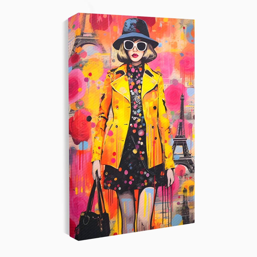 Tablou canvas cu tablou canvas cu ilustratie fashionista, fara rama, pe sasiu de lemn